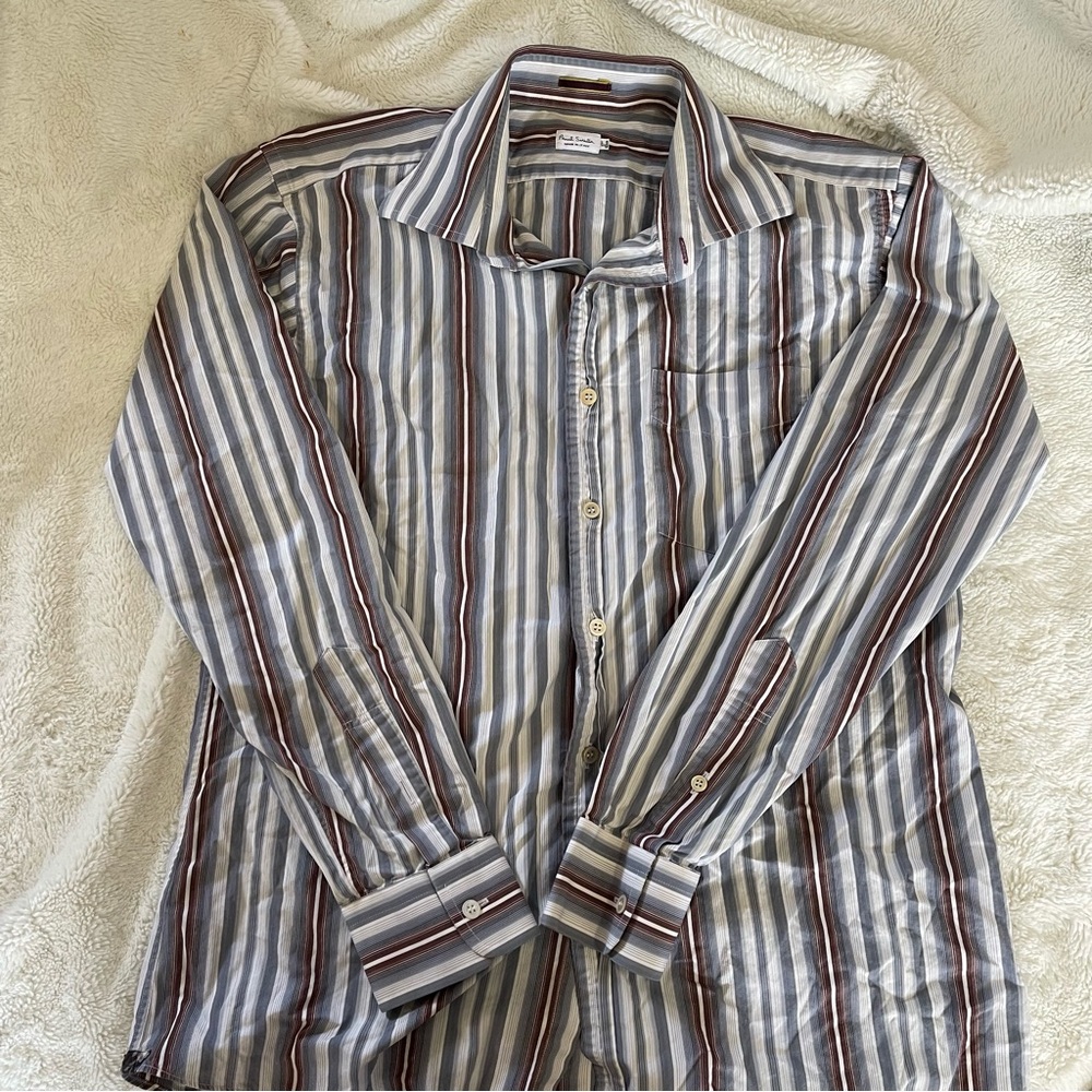 Paul Smith Blue and Brown Striped Dress Shirt